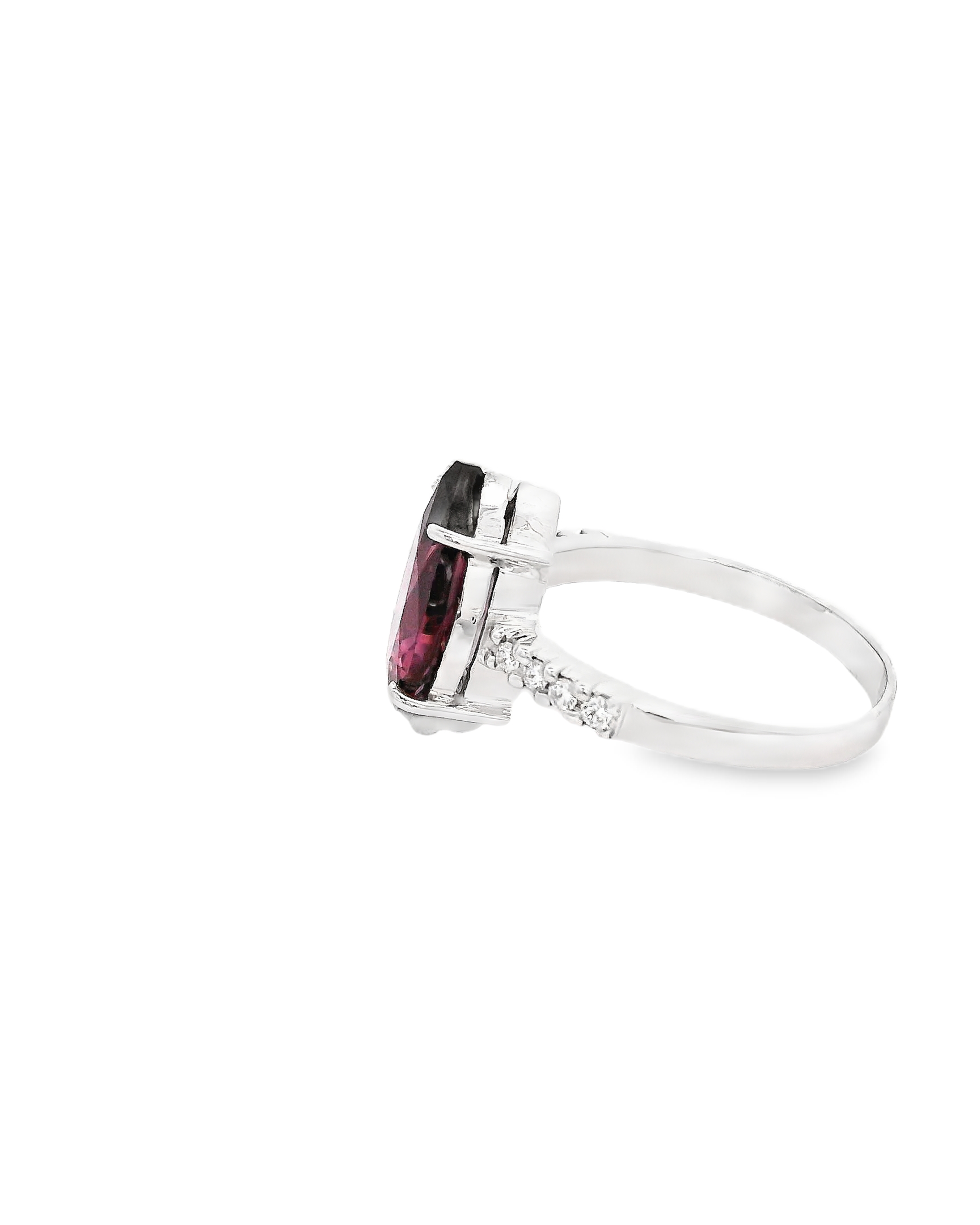 White Gold Ring Featuring A Reddish Purple Pear Shaped Tourmaline view 2