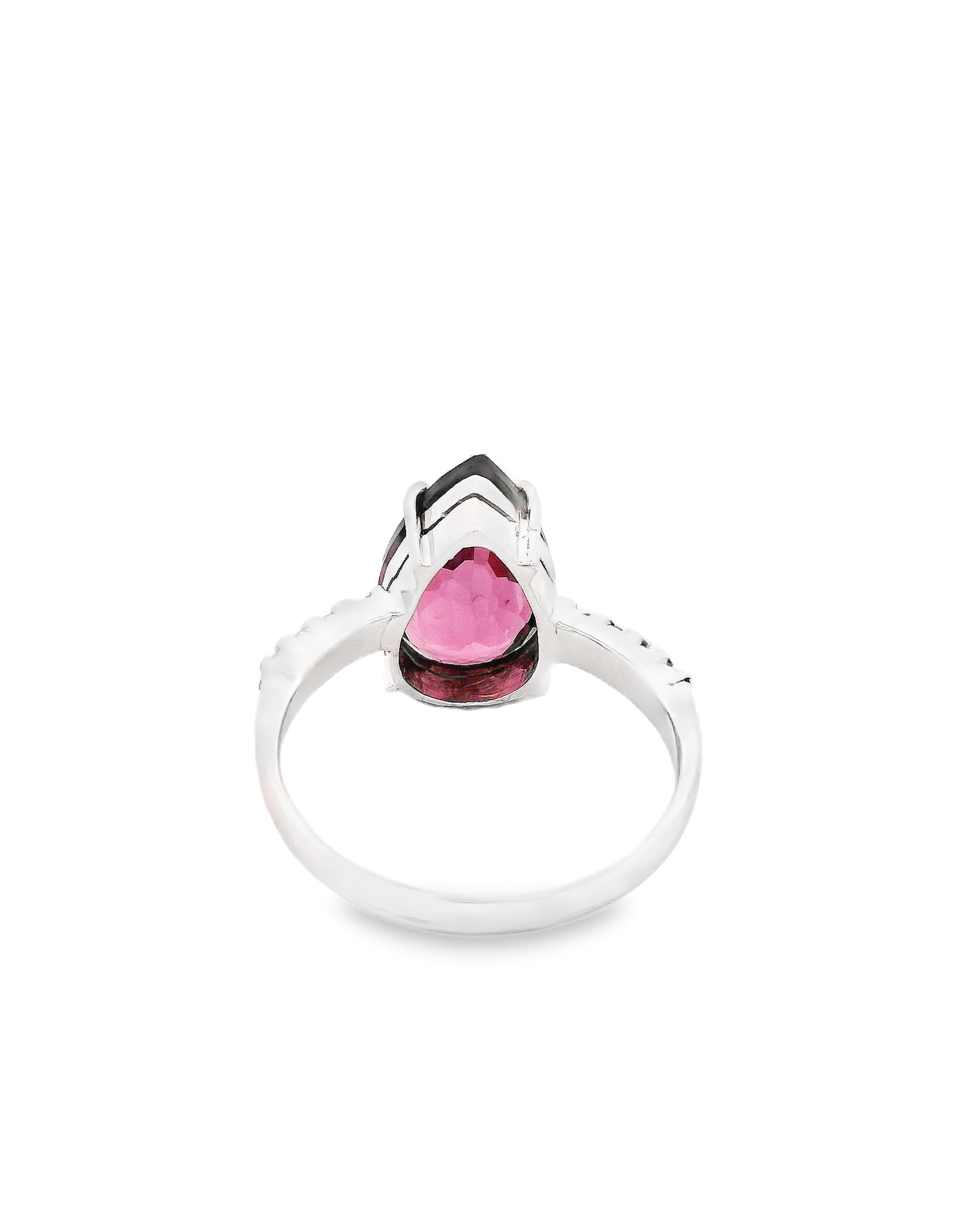 White Gold Ring Featuring A Reddish Purple Pear Shaped Tourmaline view 3