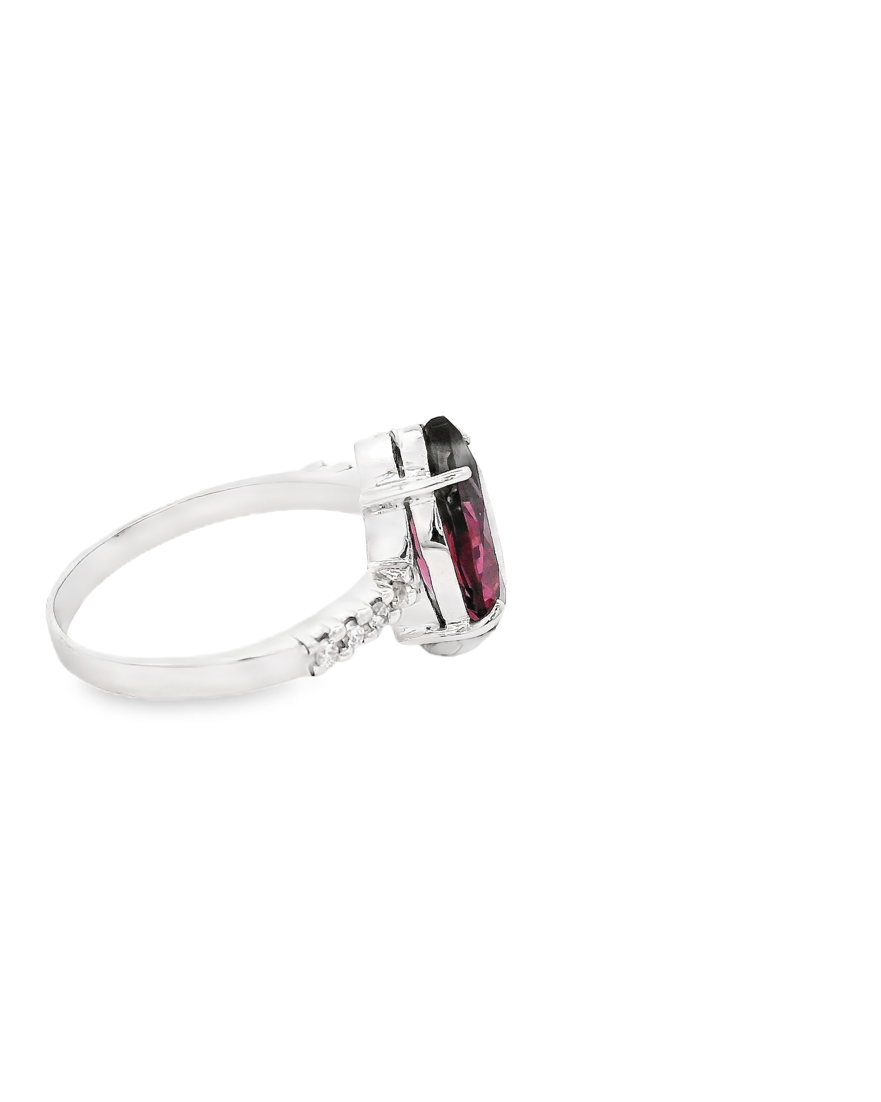 White Gold Ring Featuring A Reddish Purple Pear Shaped Tourmaline view 4
